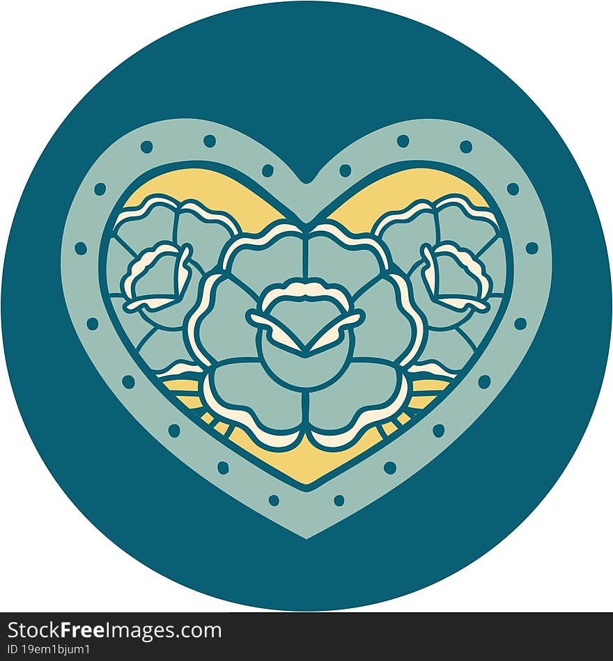 iconic tattoo style image of a heart and flowers. iconic tattoo style image of a heart and flowers