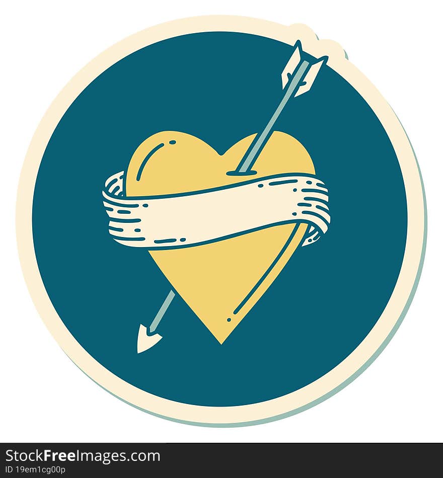 tattoo style sticker of an arrow heart and banner