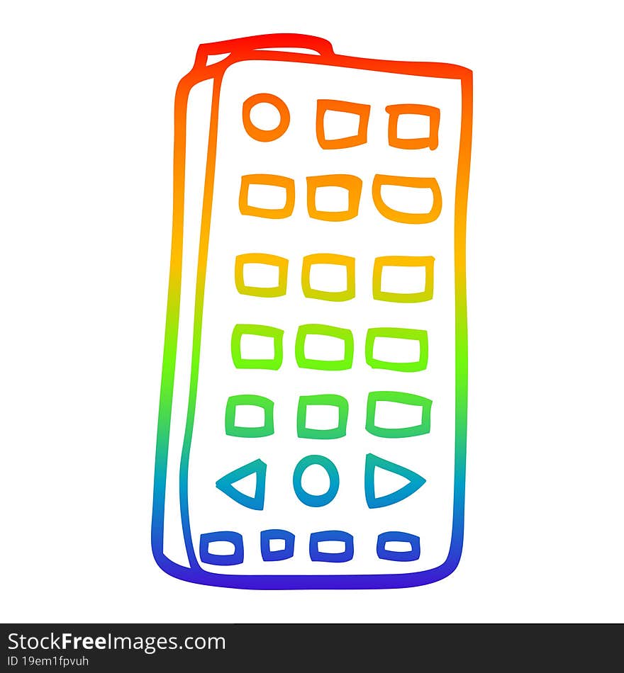 rainbow gradient line drawing of a cartoon remote control