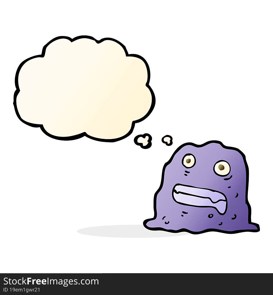 cartoon slime creature with thought bubble