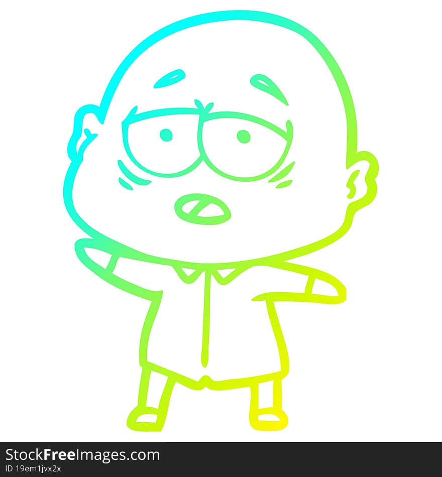 Cold Gradient Line Drawing Cartoon Tired Bald Man