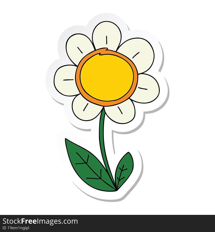 Sticker Of A Quirky Hand Drawn Cartoon Daisy