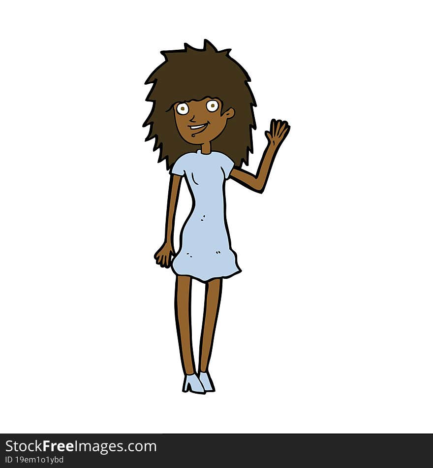 Cartoon Happy Woman Waving