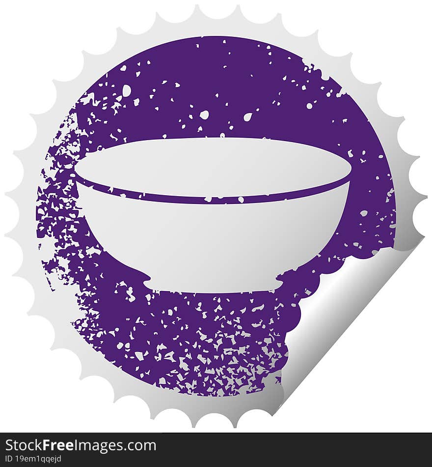 quirky distressed circular peeling sticker symbol bowl