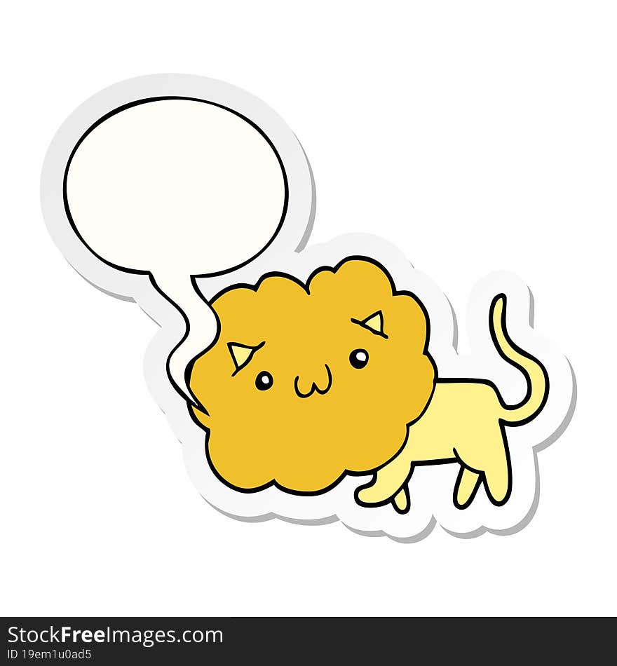 cute cartoon lion and speech bubble sticker