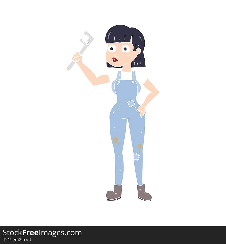 Flat Color Illustration Of A Cartoon Female Plumber