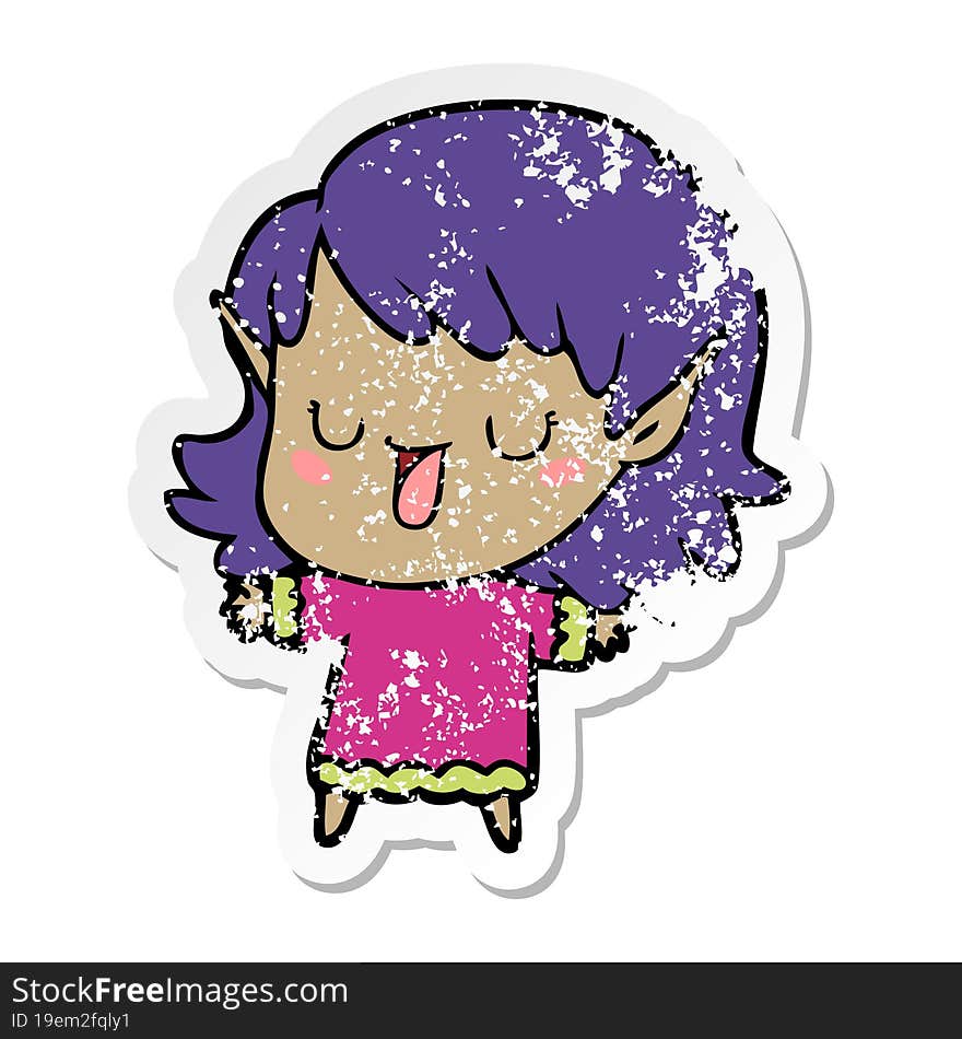 Distressed Sticker Of A Cartoon Elf Girl