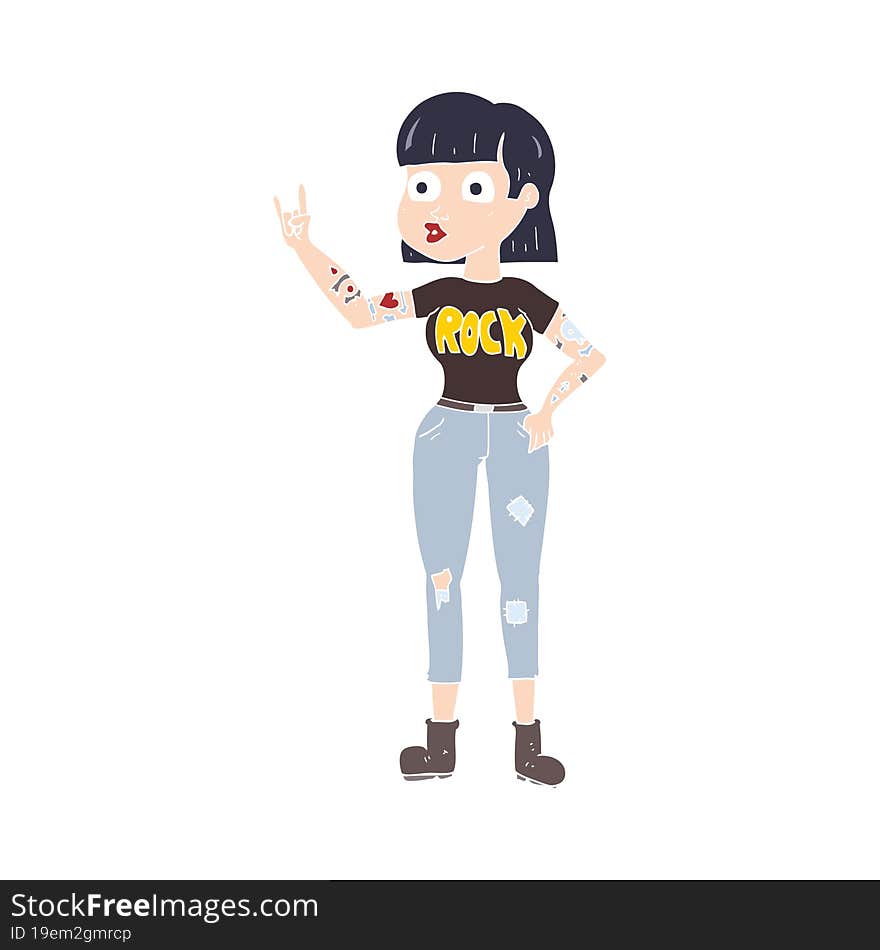 Flat Color Illustration Of A Cartoon Rock Girl