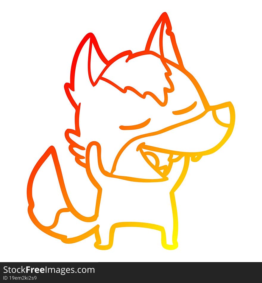 warm gradient line drawing of a cartoon wolf laughing