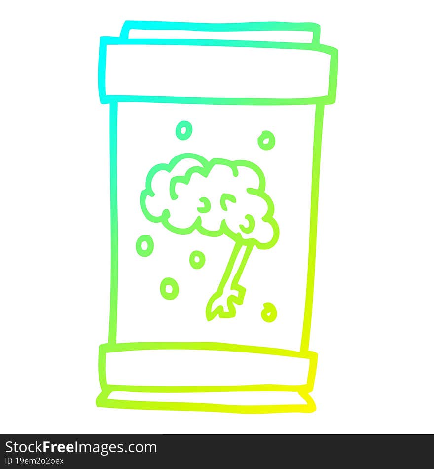 cold gradient line drawing of a cartoon brain in jar