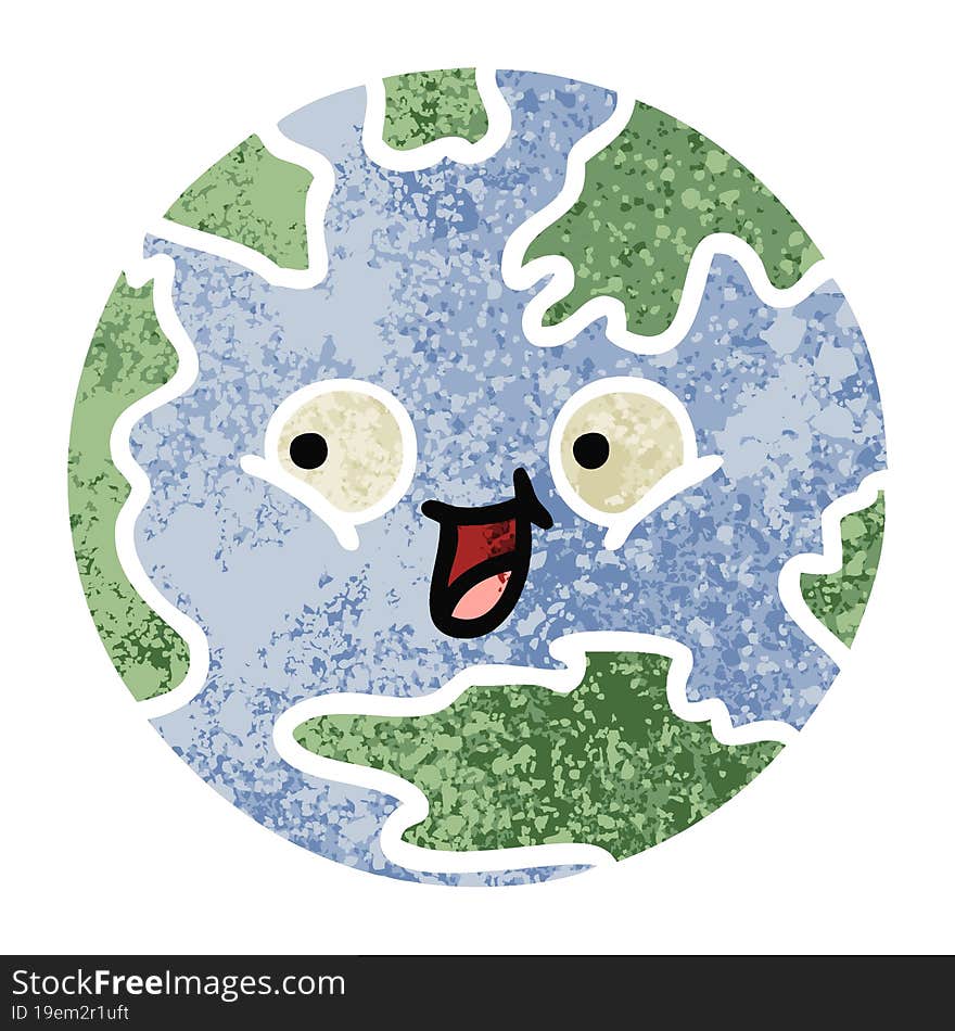 retro illustration style cartoon planet earth