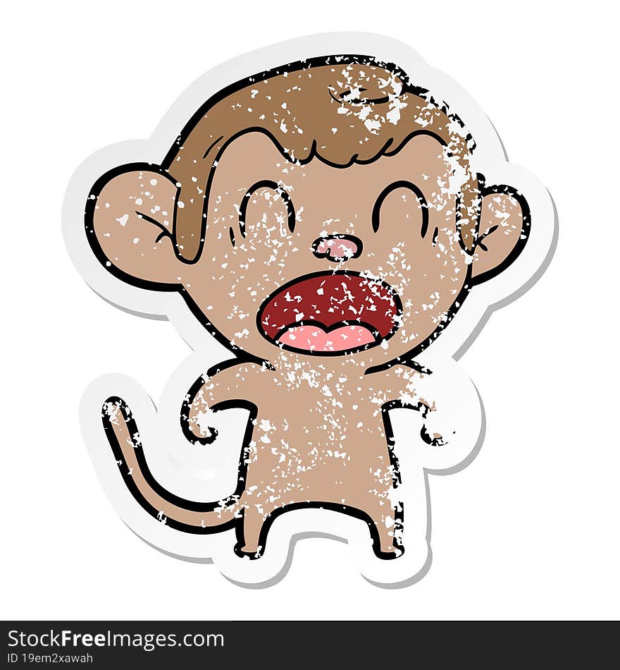 distressed sticker of a shouting cartoon monkey