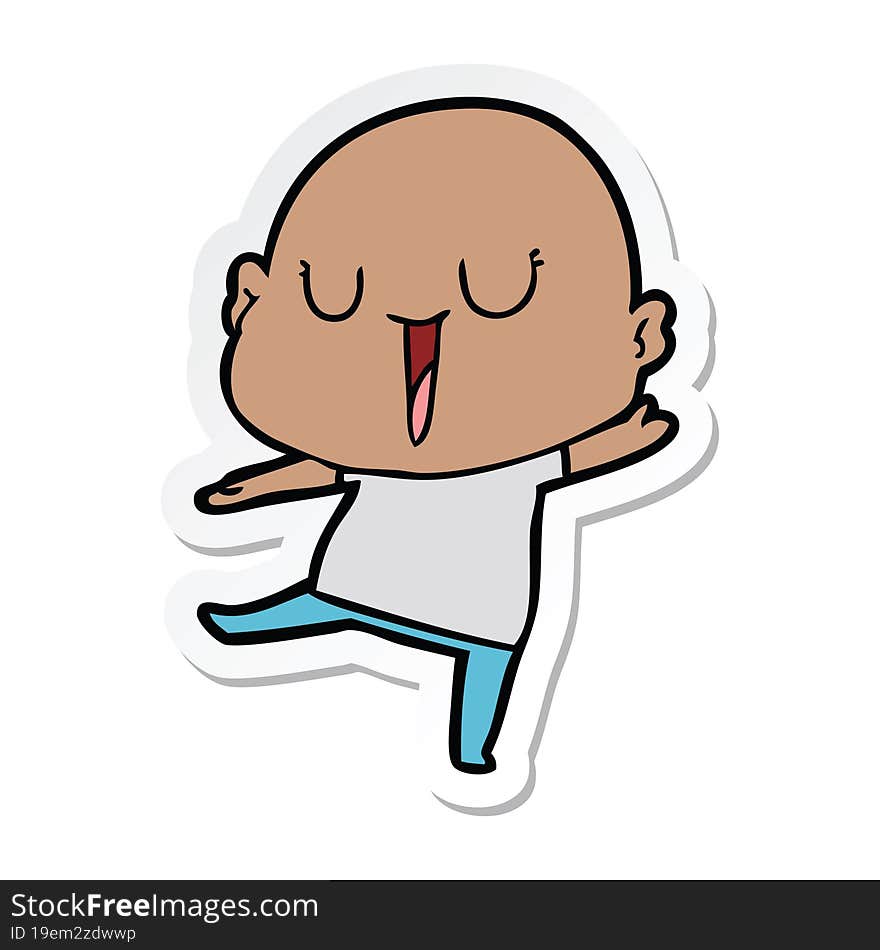 sticker of a happy cartoon bald man