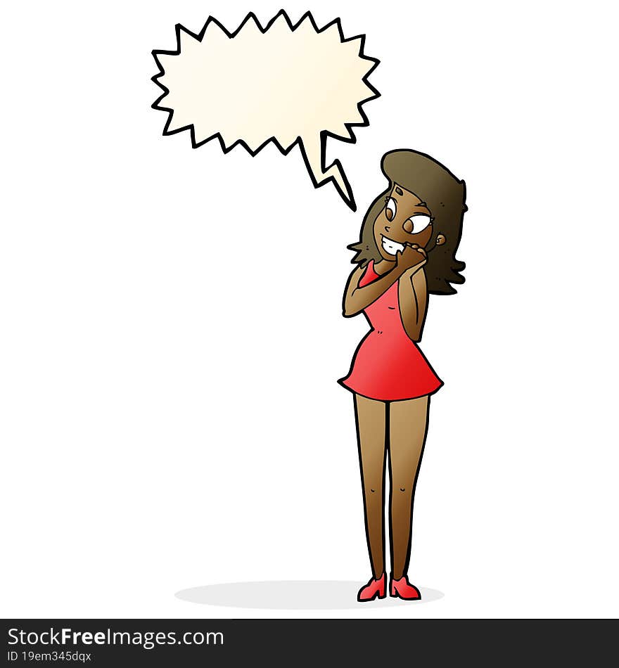 cartoon excited woman with speech bubble