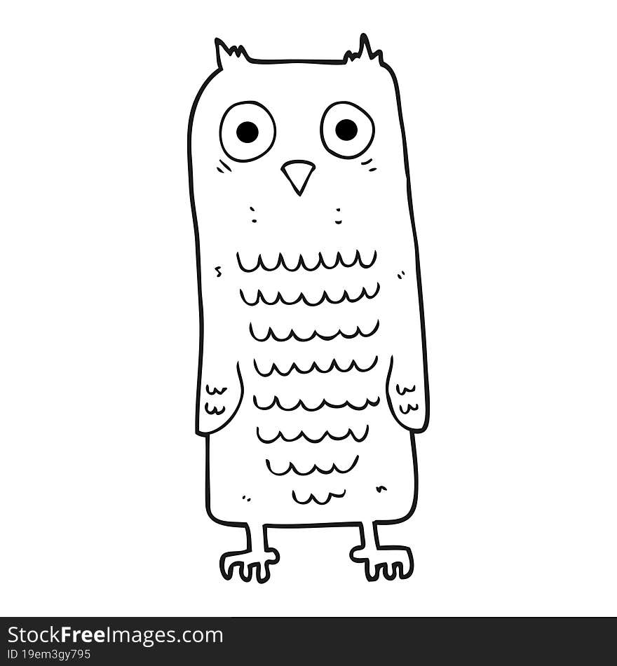 freehand drawn black and white cartoon owl