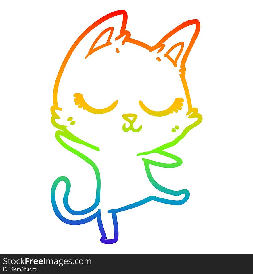 Rainbow Gradient Line Drawing Calm Cartoon Cat