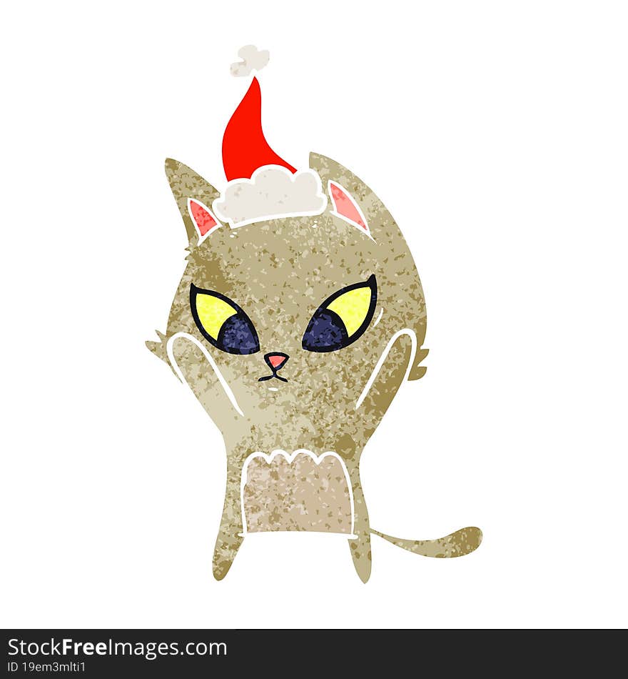 confused retro cartoon of a cat wearing santa hat