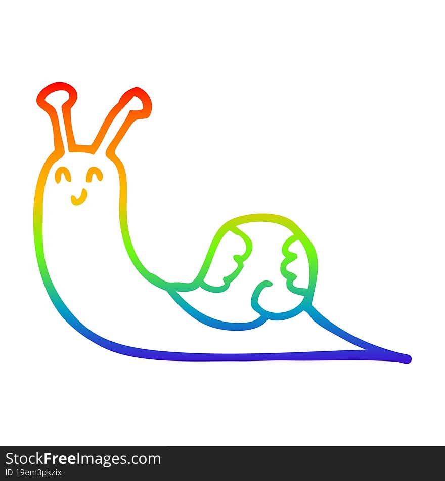 rainbow gradient line drawing of a cute cartoon snail