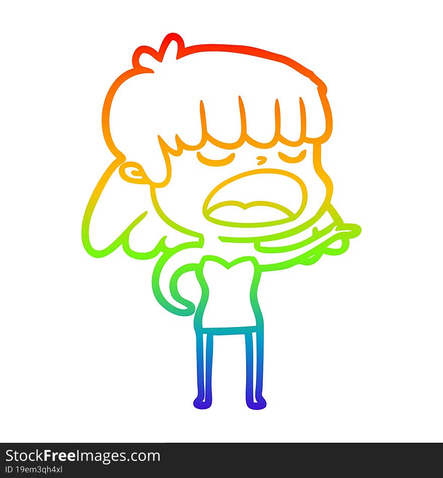 rainbow gradient line drawing cartoon woman talking loudly