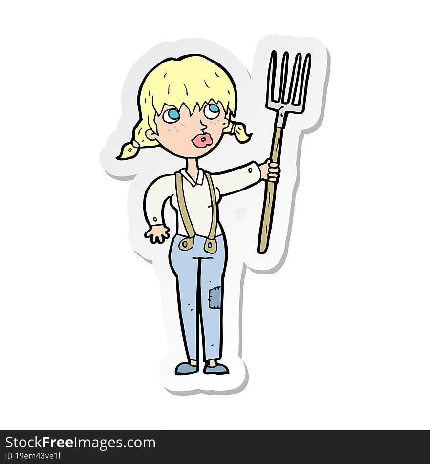 Sticker Of A Cartoon Farmer Girl