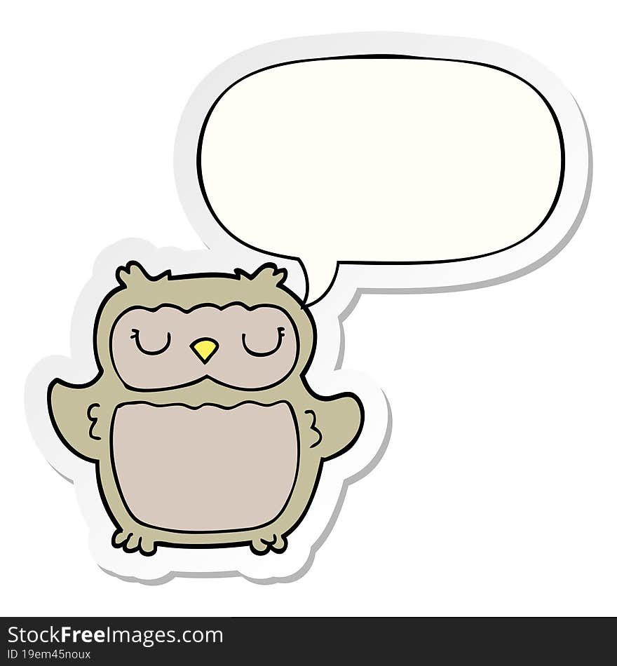 cartoon owl with speech bubble sticker. cartoon owl with speech bubble sticker