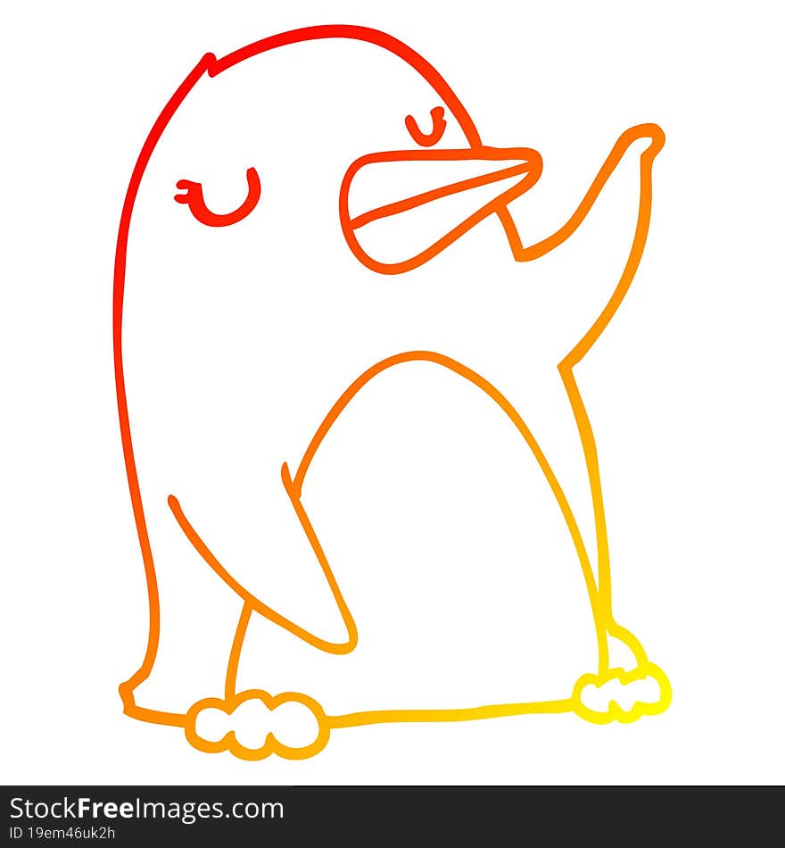 warm gradient line drawing cartoon penguin