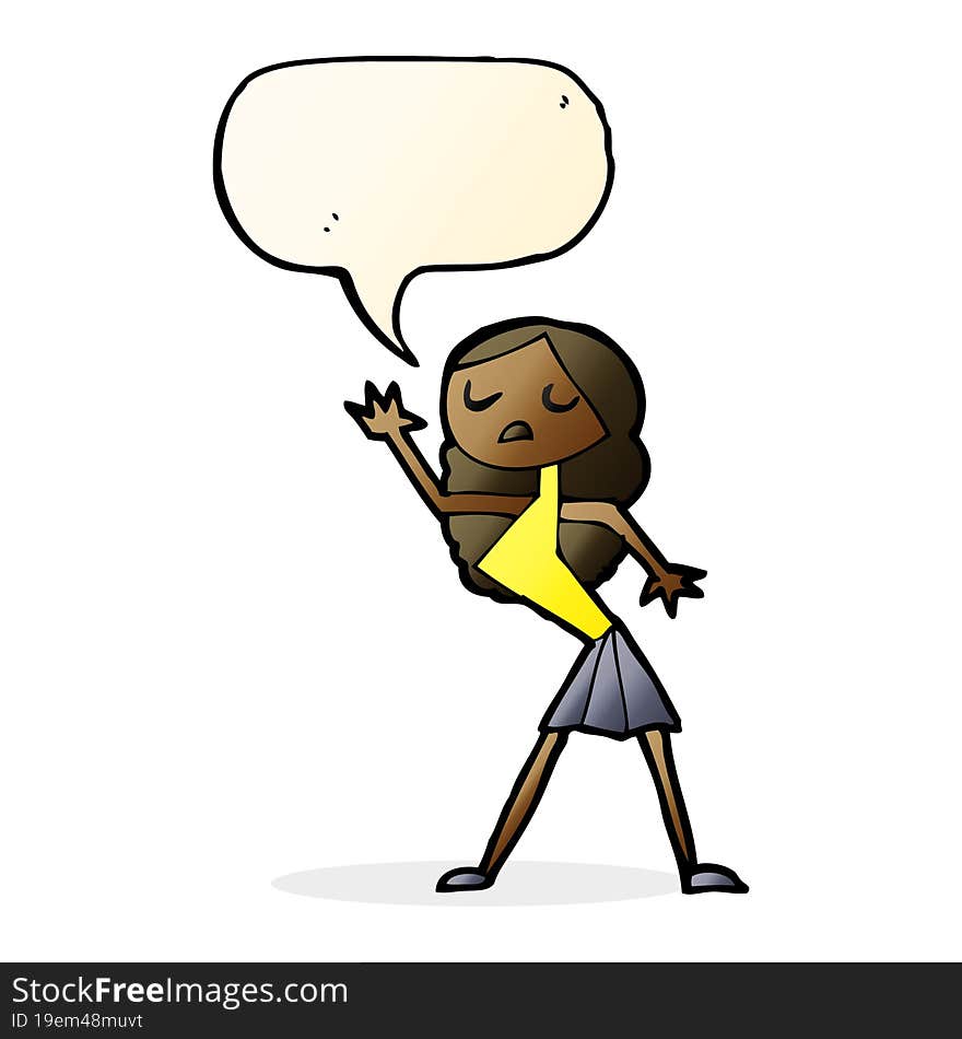 cartoon woman dancing with speech bubble