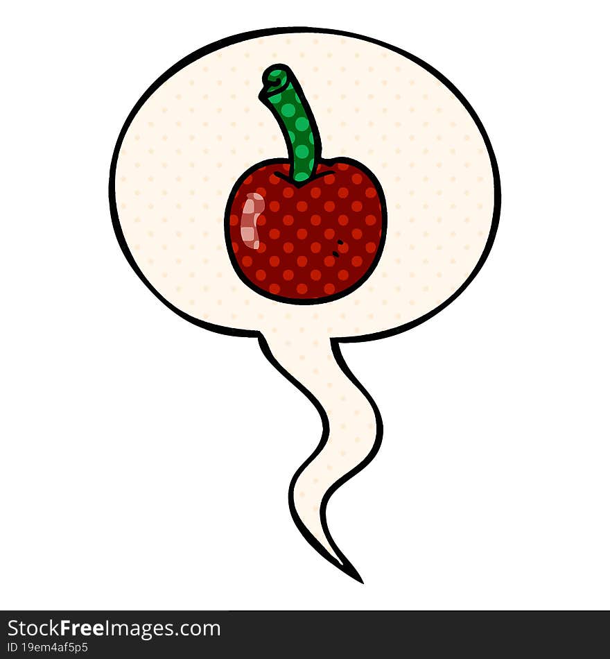 cartoon cherry with speech bubble in comic book style