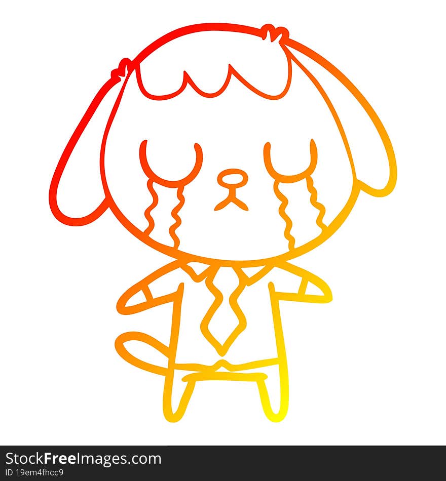 warm gradient line drawing cute cartoon dog crying