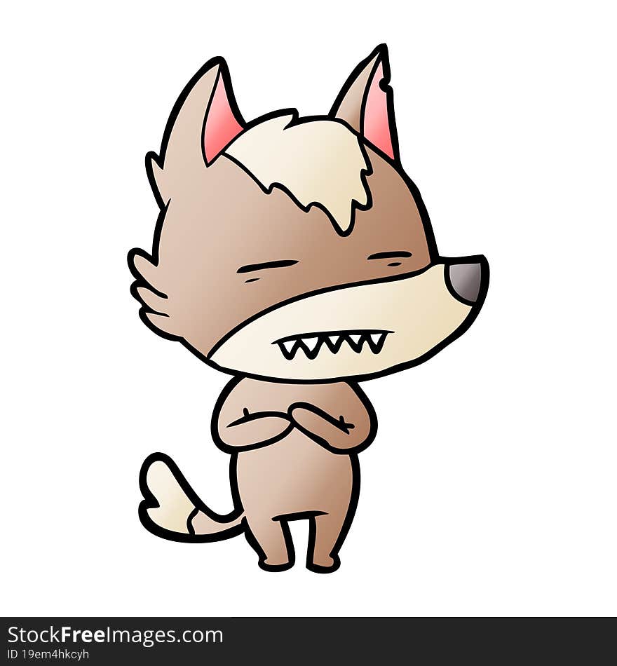 cartoon wolf showing teeth. cartoon wolf showing teeth