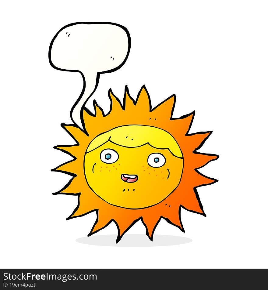 sun cartoon character with speech bubble