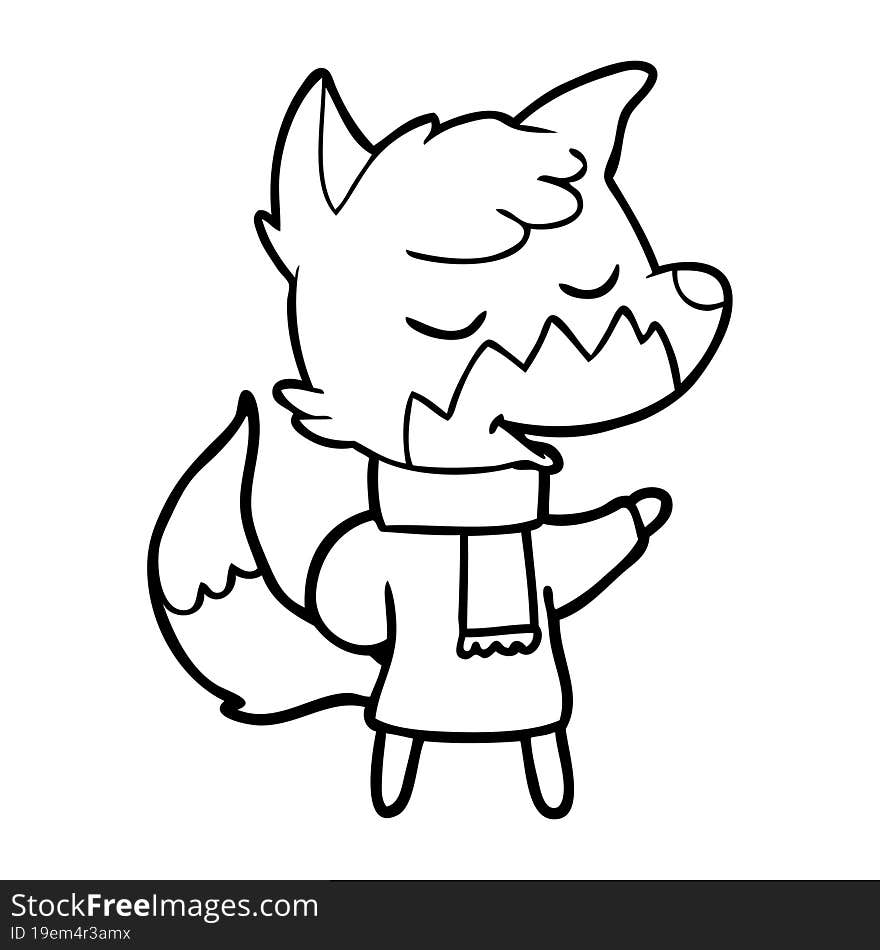 friendly cartoon fox in winter clothes. friendly cartoon fox in winter clothes