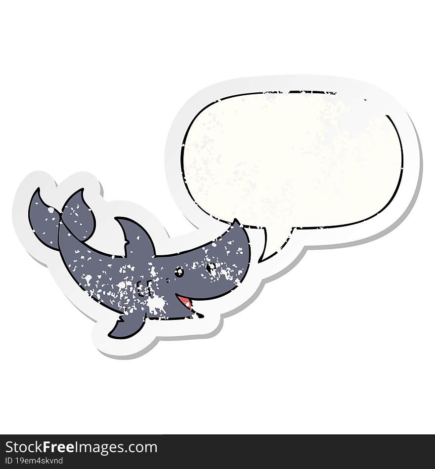 cartoon shark and speech bubble distressed sticker