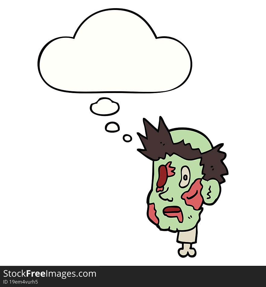 cartoon zombie head and thought bubble