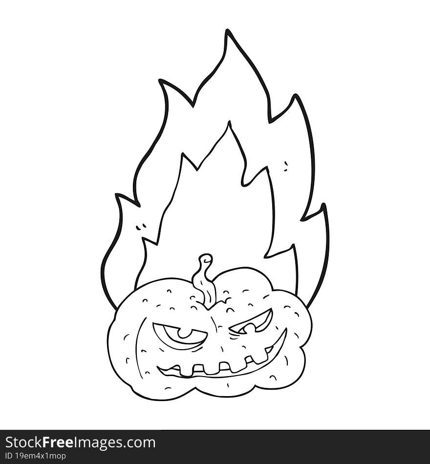 Black And White Cartoon Flaming Halloween Pumpkin