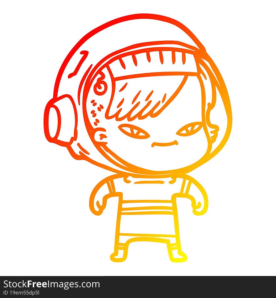 warm gradient line drawing of a cartoon astronaut woman