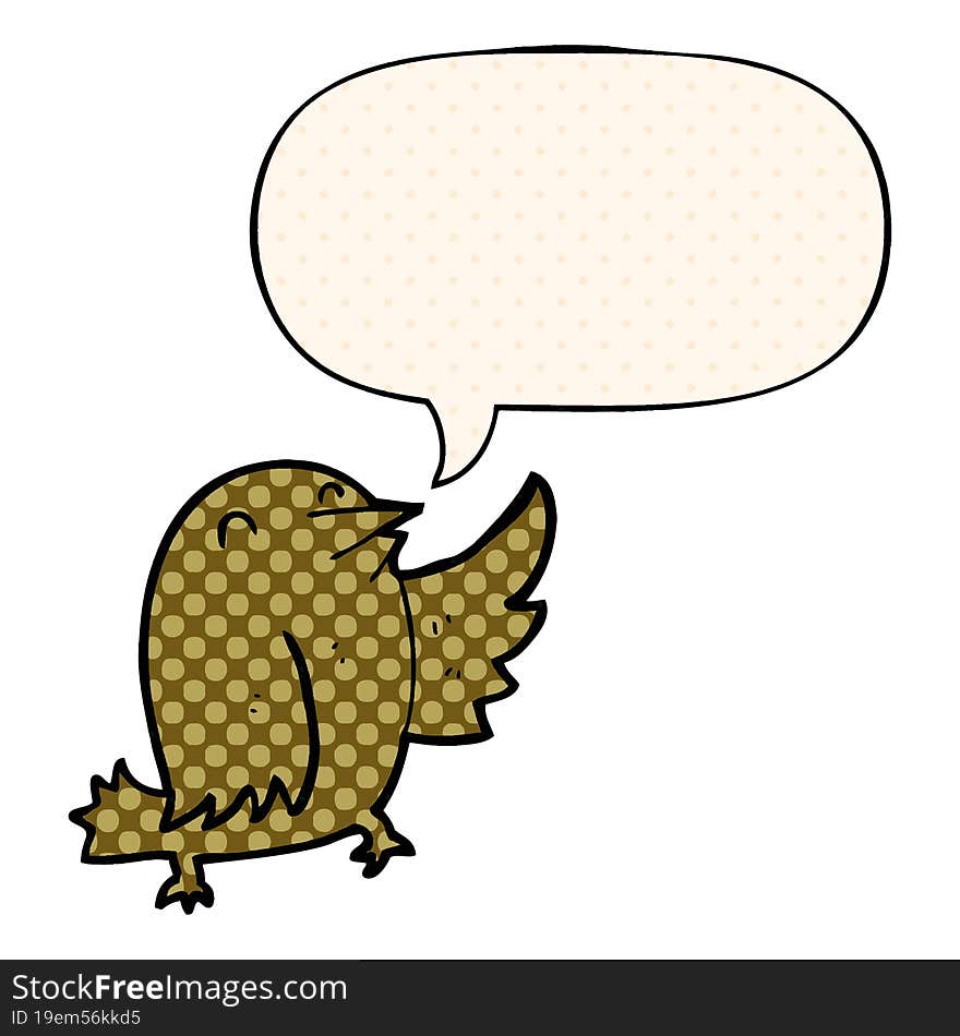 cartoon bird with speech bubble in comic book style