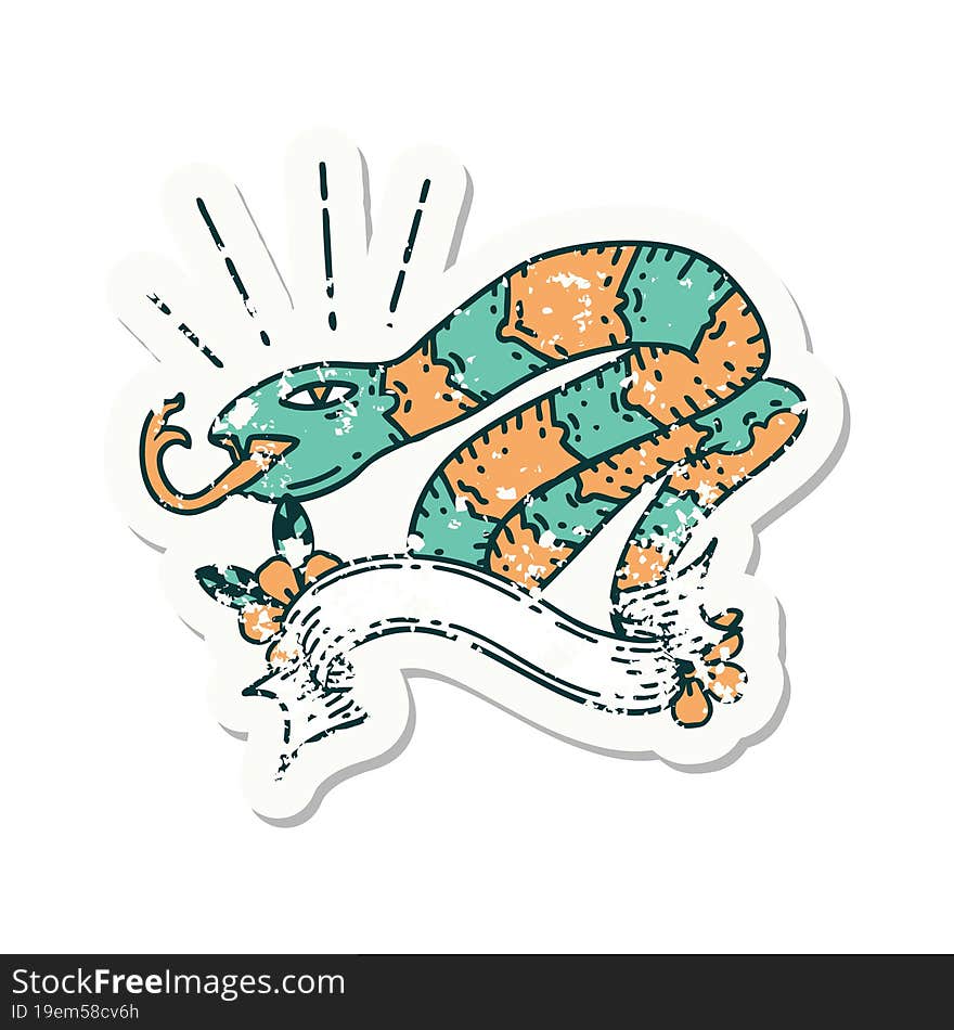 Grunge Sticker Of Tattoo Style Hissing Snake