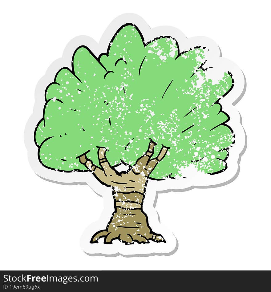 distressed sticker of a cartoon tree