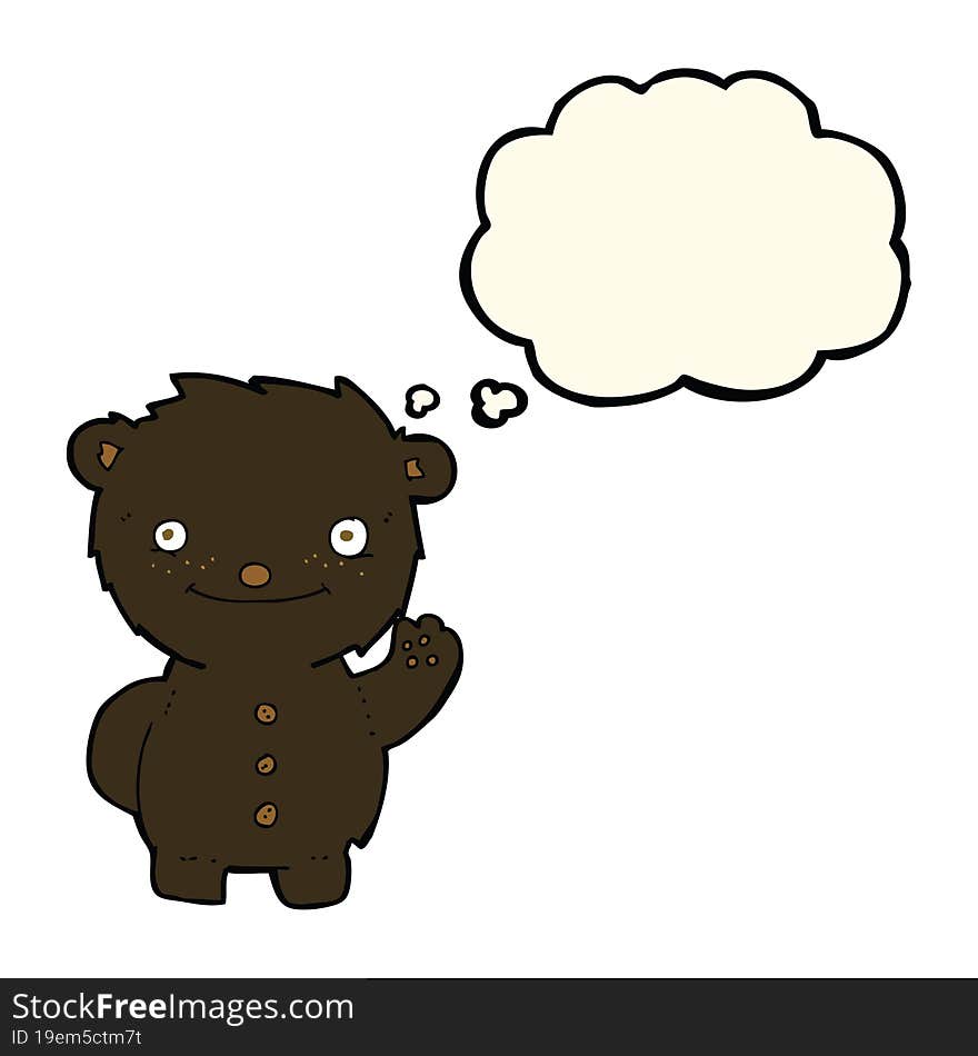 Cartoon Waving Black Bear With Thought Bubble