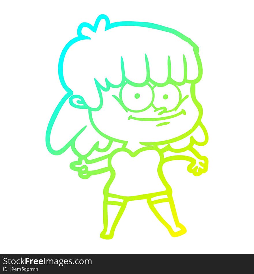 cold gradient line drawing of a cartoon girl smiling