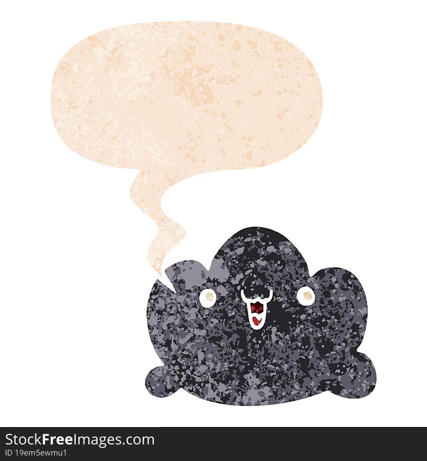 cartoon cloud and speech bubble in retro textured style