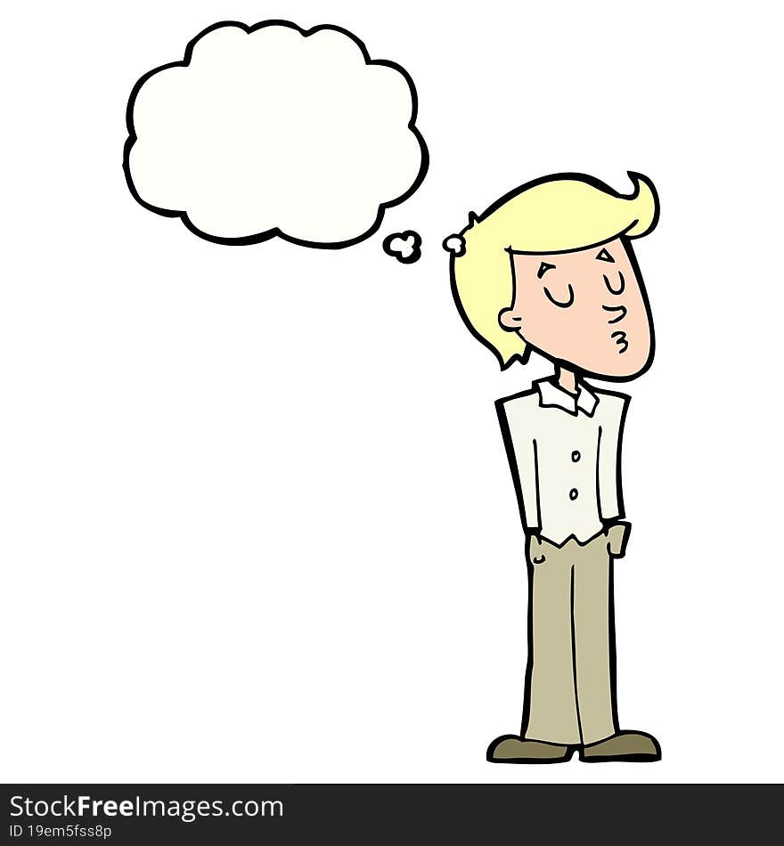 cartoon calm man with thought bubble