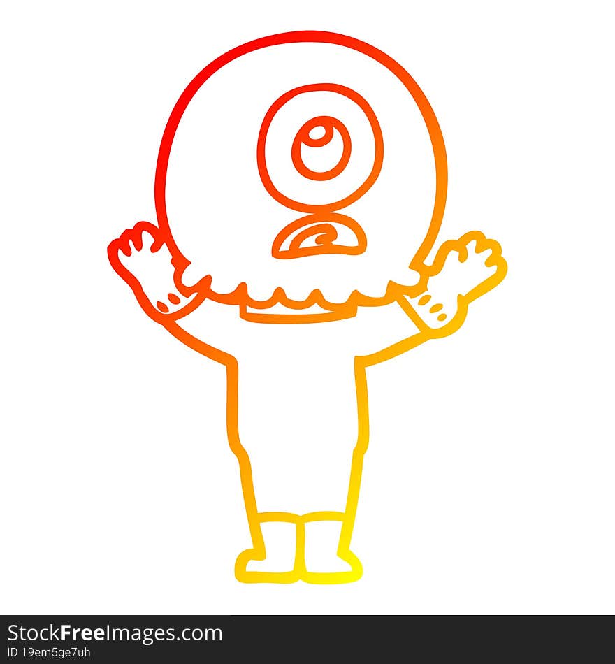 warm gradient line drawing cartoon cyclops alien spaceman