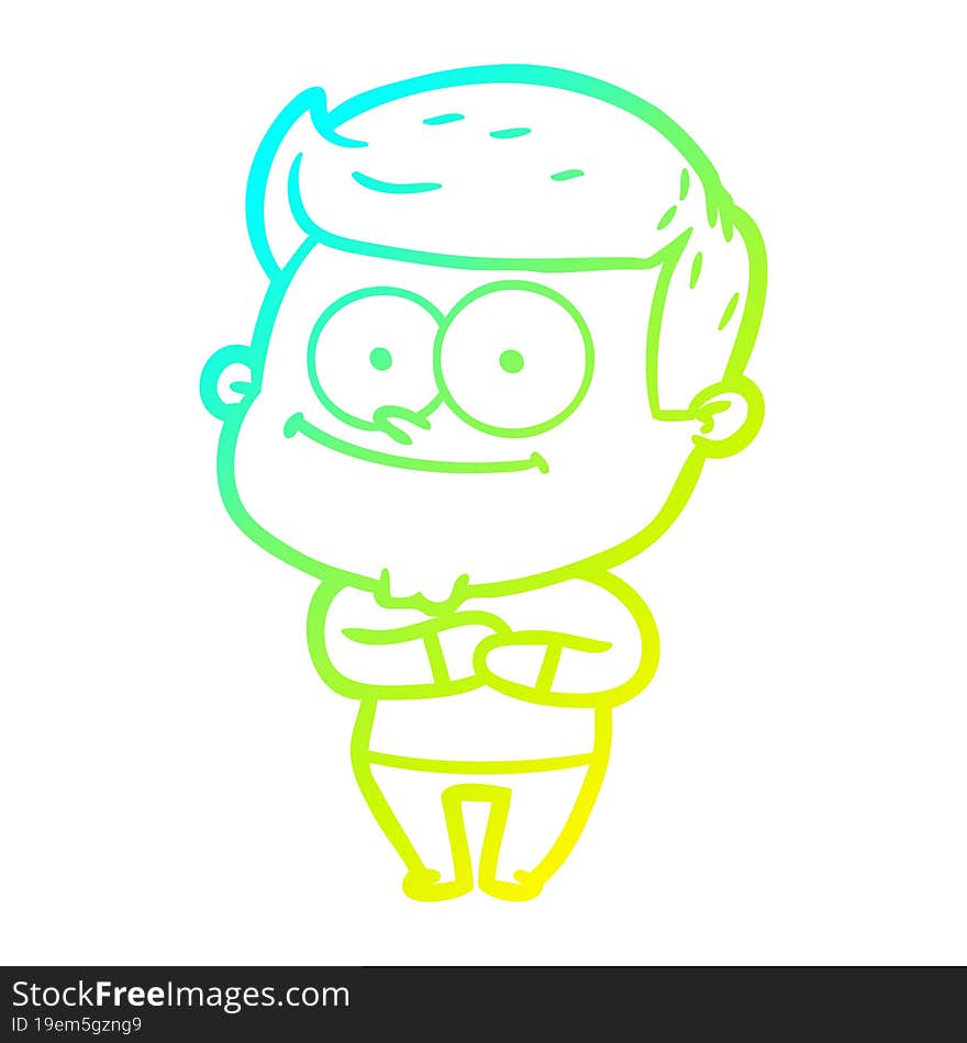 cold gradient line drawing of a cartoon happy man