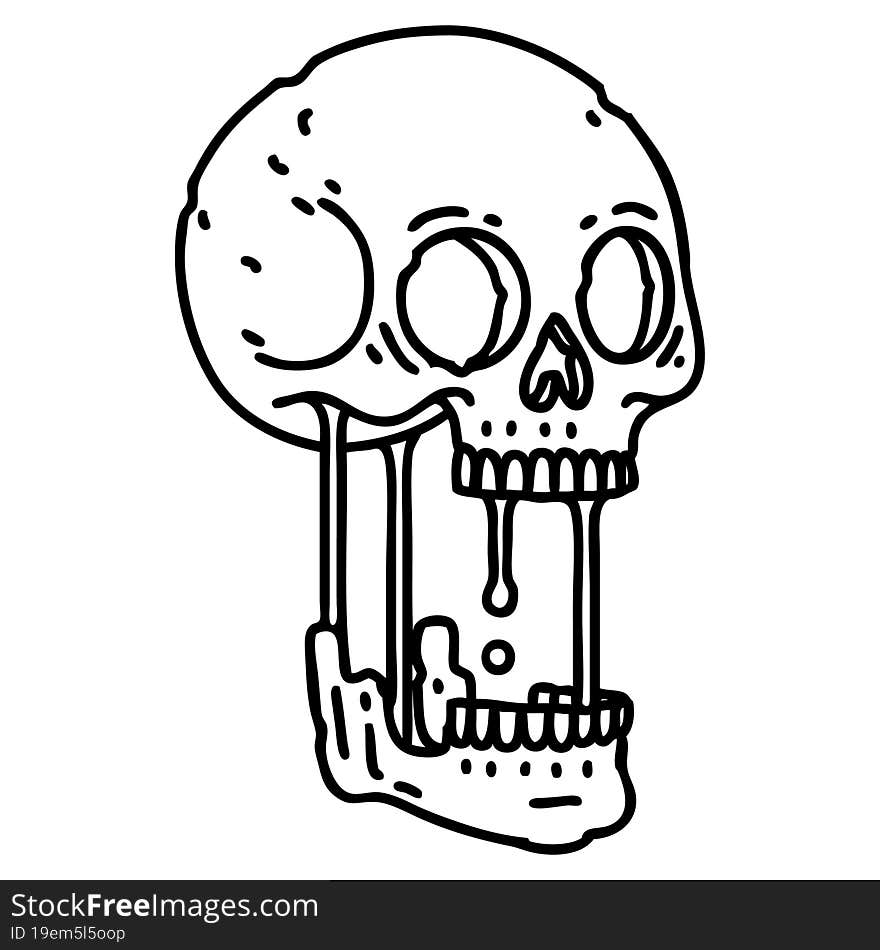 tattoo in black line style of a skull. tattoo in black line style of a skull