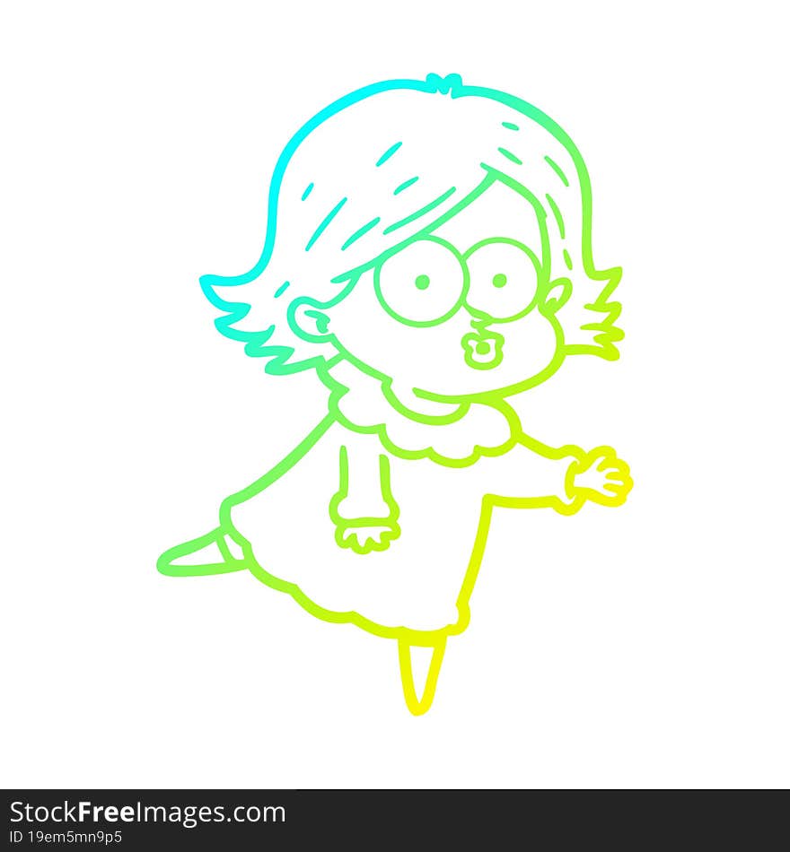 cold gradient line drawing of a cartoon girl pouting