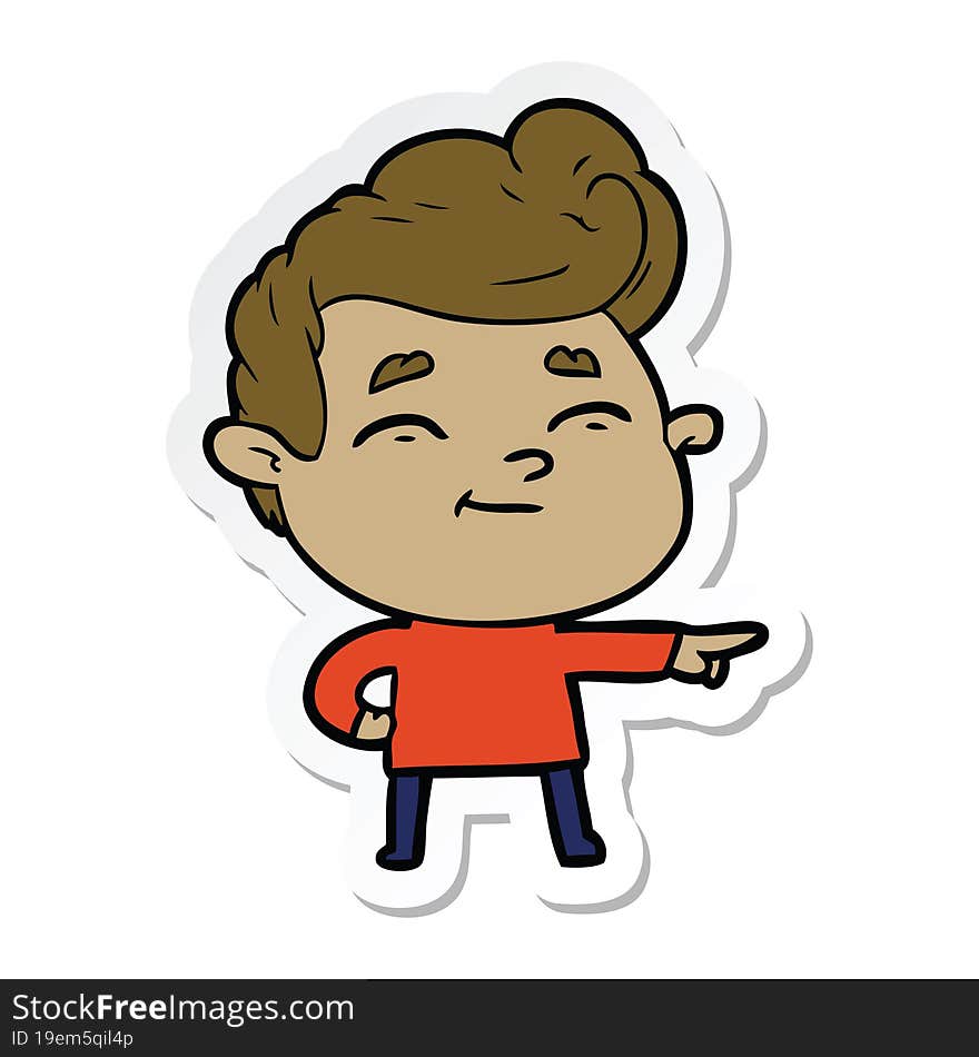 sticker of a happy cartoon man pointing