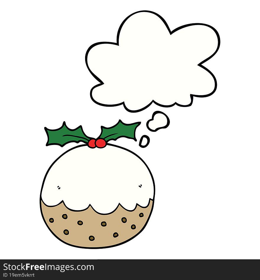 cartoon christmas pudding and thought bubble