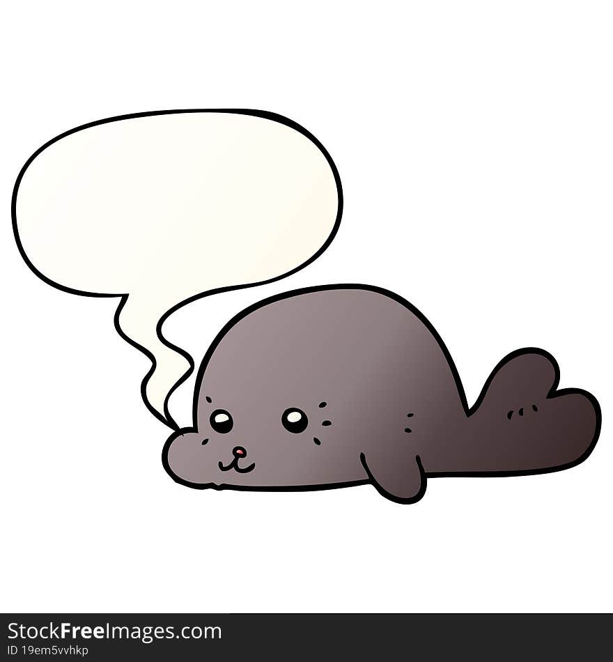 Cartoon Baby Seal And Speech Bubble In Smooth Gradient Style